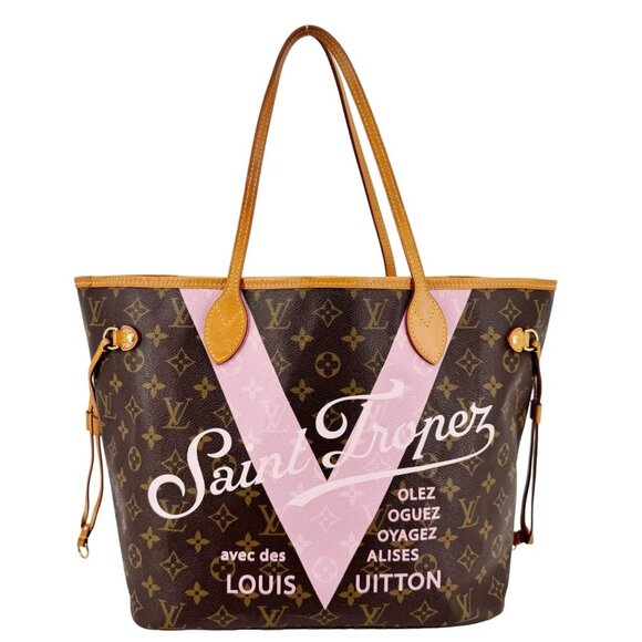 Louis Vuitton  Neverfull Saint Tropez Monogram Canvas Tote Bag Rose Ballerine - Picture 1 of 16